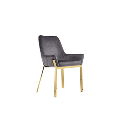 Fuma 23 Inch Dining Accent Chair Set of 2, Tufted, Gray Velvet Upholstry, Gold