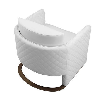 Usso 30 Inch Lounge Chair, Diamond Quilt, White Faux Leather Upholstery