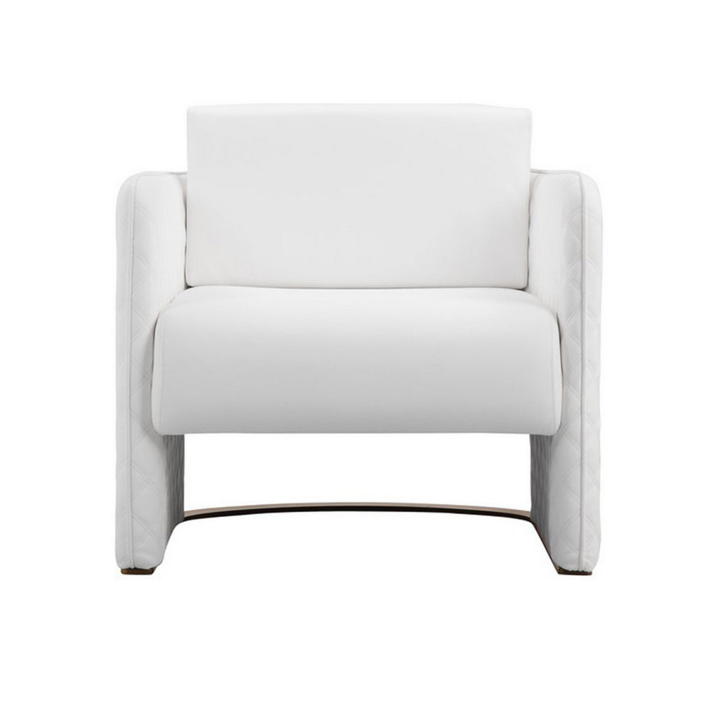 Usso 30 Inch Lounge Chair, Diamond Quilt, White Faux Leather Upholstery