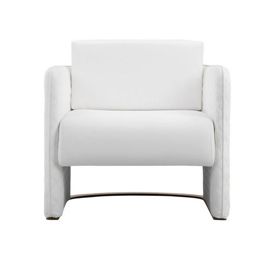 Usso 30 Inch Lounge Chair, Diamond Quilt, White Faux Leather Upholstery