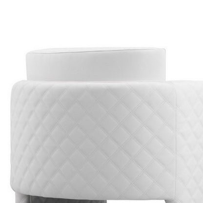 Usso 30 Inch Lounge Chair, Diamond Quilt, White Faux Leather Upholstery