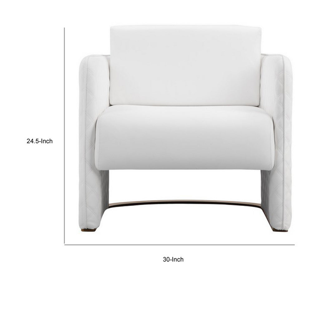 Usso 30 Inch Lounge Chair, Diamond Quilt, White Faux Leather Upholstery