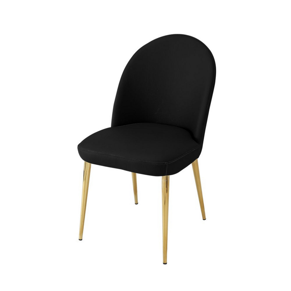 Era 24 Inch Dining Chair Set of 2, Curved Back, Black Faux Leather, Gold