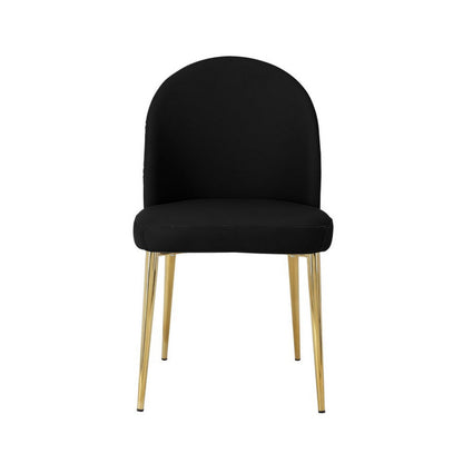 Era 24 Inch Dining Chair Set of 2, Curved Back, Black Faux Leather, Gold