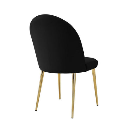 Era 24 Inch Dining Chair Set of 2, Curved Back, Black Faux Leather, Gold