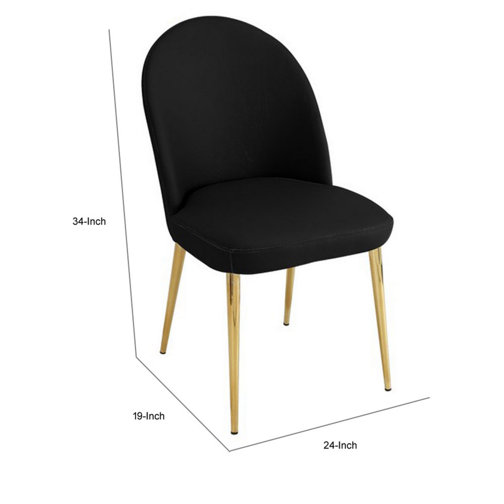 Era 24 Inch Dining Chair Set of 2, Curved Back, Black Faux Leather, Gold