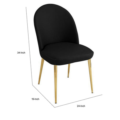 Era 24 Inch Dining Chair Set of 2, Curved Back, Black Faux Leather, Gold