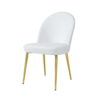 Era 24 Inch Dining Chair Set of 2, Curved Back, White Faux Leather, Gold