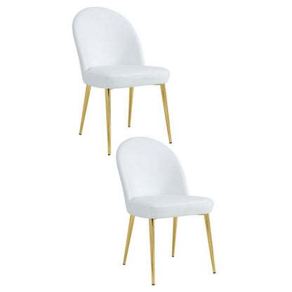 Era 24 Inch Dining Chair Set of 2, Curved Back, White Faux Leather, Gold