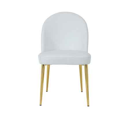 Era 24 Inch Dining Chair Set of 2, Curved Back, White Faux Leather, Gold