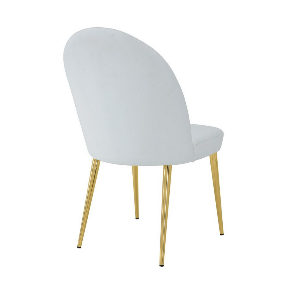 Era 24 Inch Dining Chair Set of 2, Curved Back, White Faux Leather, Gold