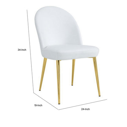 Era 24 Inch Dining Chair Set of 2, Curved Back, White Faux Leather, Gold