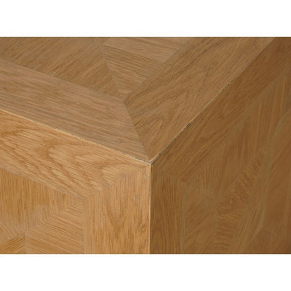 19 Inch Side End Table, Square Geometric Design, Brown Oak Wood Veneer