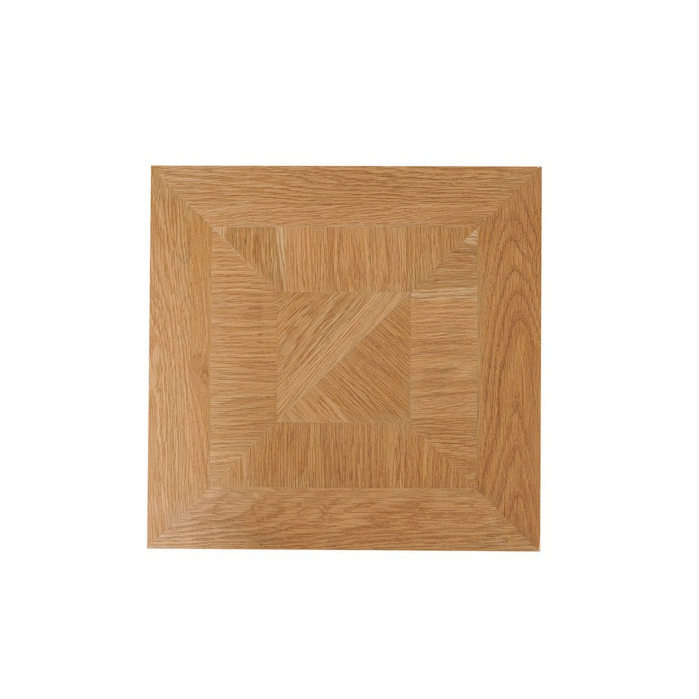 19 Inch Side End Table, Square Geometric Design, Brown Oak Wood Veneer