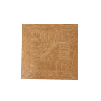 19 Inch Side End Table, Square Geometric Design, Brown Oak Wood Veneer