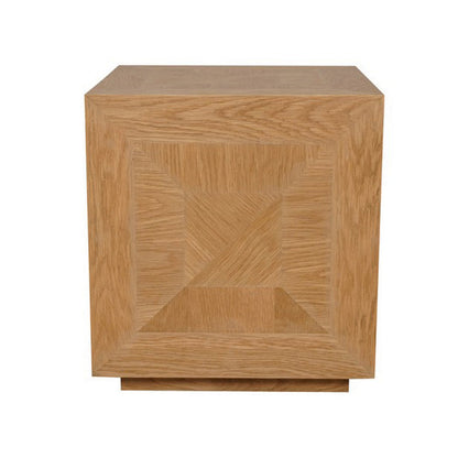 19 Inch Side End Table, Square Geometric Design, Brown Oak Wood Veneer