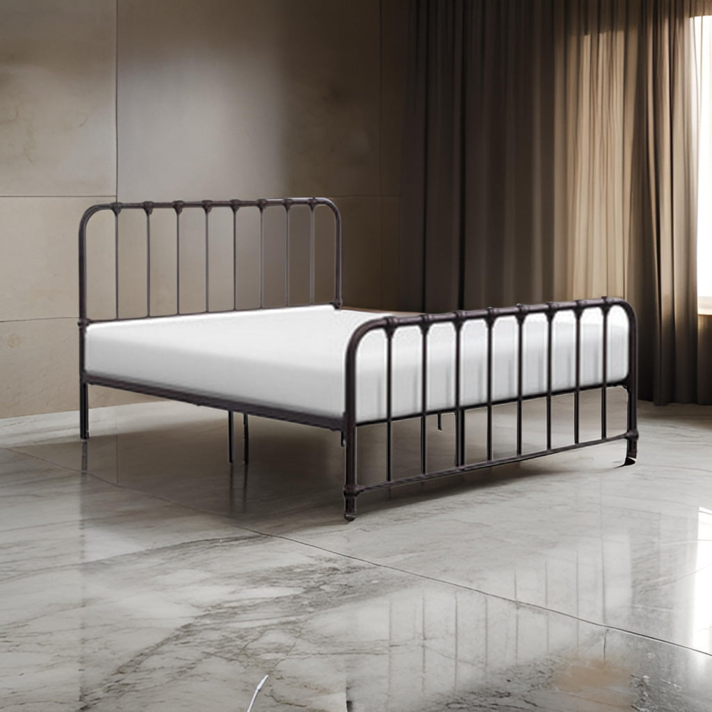 Ethan Queen Size Bed, Classic Open Slatted Metal Frame Design, Orange