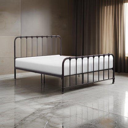 Ethan Queen Size Bed, Classic Open Slatted Metal Frame Design, Orange