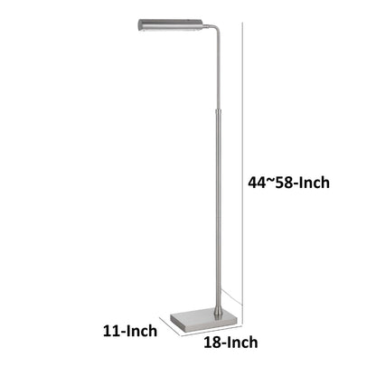 Kime 44-58 Inch Floor Lamp, Adjustable Height, LED, Brushed Steel Finish