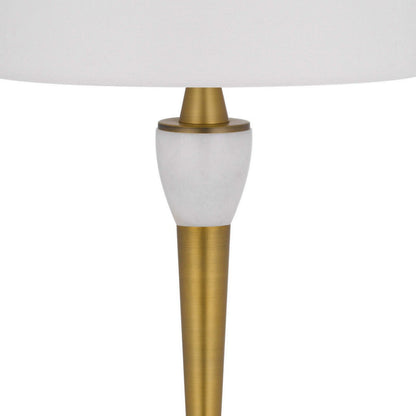 31 Inch Table Lamp with White Drum Shade, Clear Crystal Base, Brass Finish