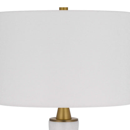 31 Inch Table Lamp with White Drum Shade, Clear Crystal Base, Brass Finish
