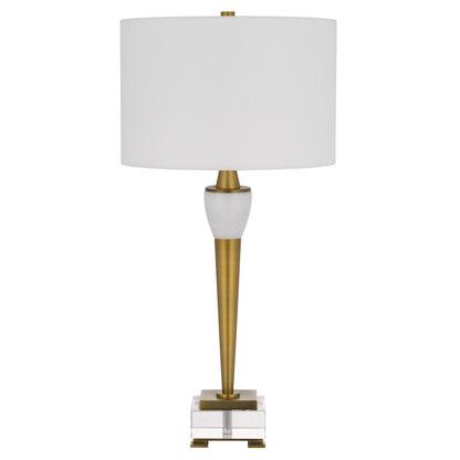 31 Inch Table Lamp with White Drum Shade, Clear Crystal Base, Brass Finish