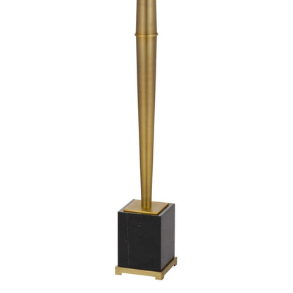 62 Inch Floor Lamp with White Drum Shade, Marble Base, Crystal, Brass