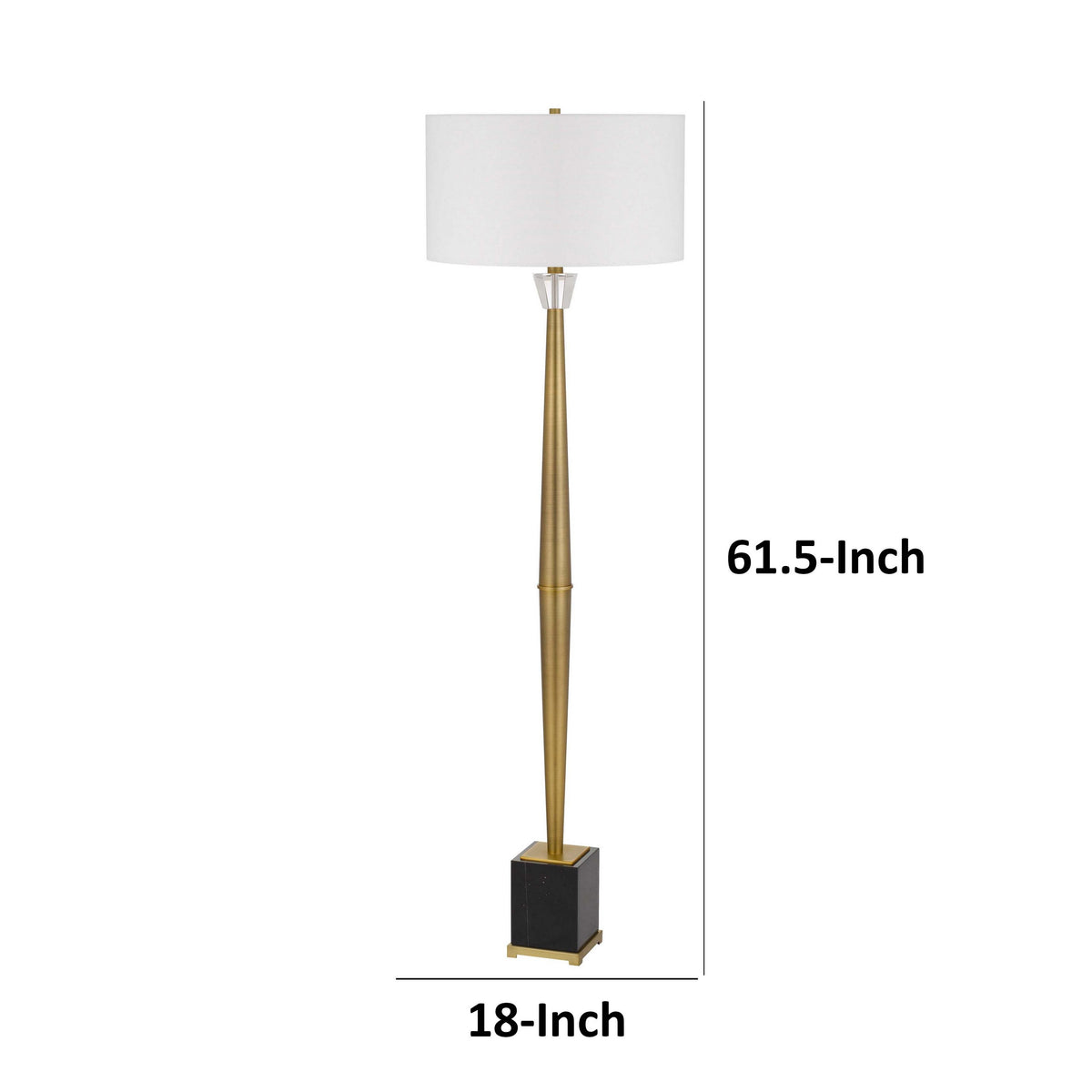 62 Inch Floor Lamp with White Drum Shade, Marble Base, Crystal, Brass