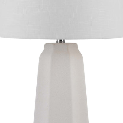 Niu 30 Inch Table Lamp Set of 2, Drum Shade, Sandy White Ceramic Prism Base