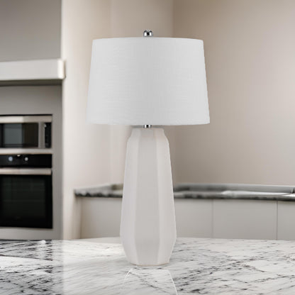 Niu 30 Inch Table Lamp Set of 2, Drum Shade, Sandy White Ceramic Prism Base