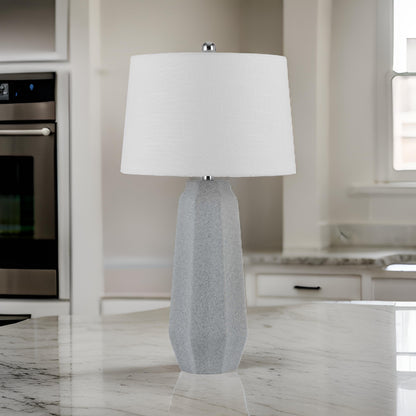 Niu 30 Inch Table Lamp Set of 2, Drum Shade, Stone Gray Ceramic Prism Base