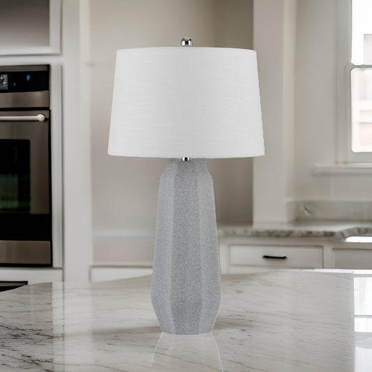 Niu 30 Inch Table Lamp Set of 2, Drum Shade, Stone Gray Ceramic Prism Base