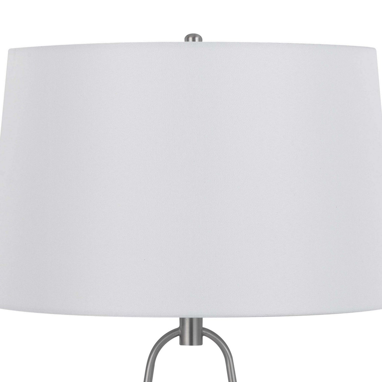 29 Inch Table Lamp, LED Lit, White Drum Hardback, Silver Metal and Glass