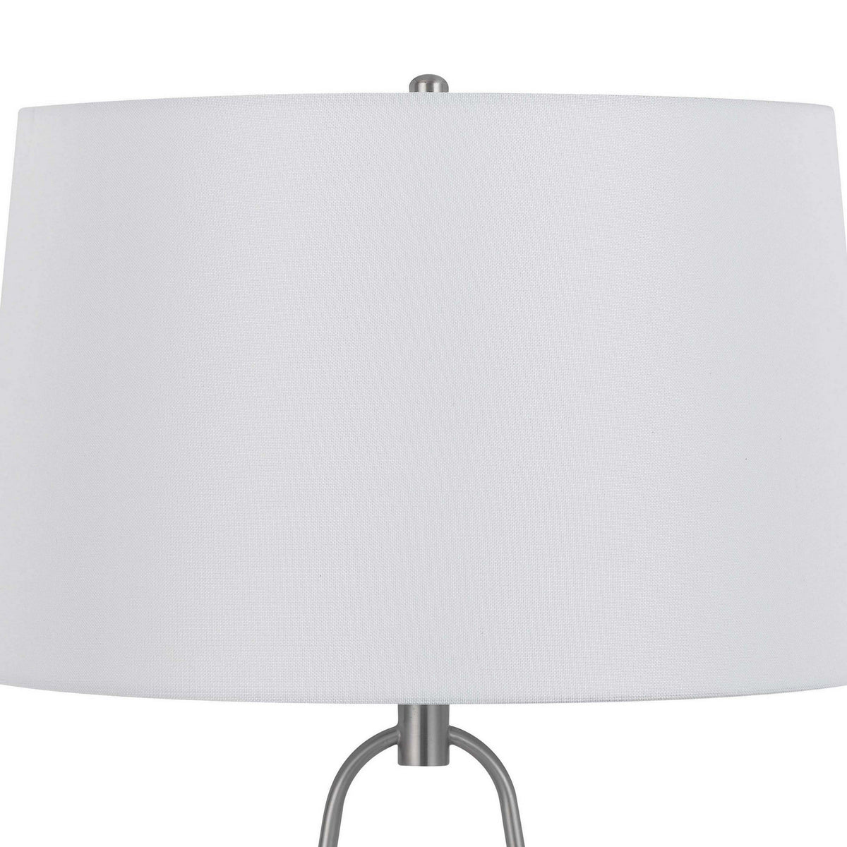 29 Inch Table Lamp, LED Lit, White Drum Hardback, Silver Metal and Glass