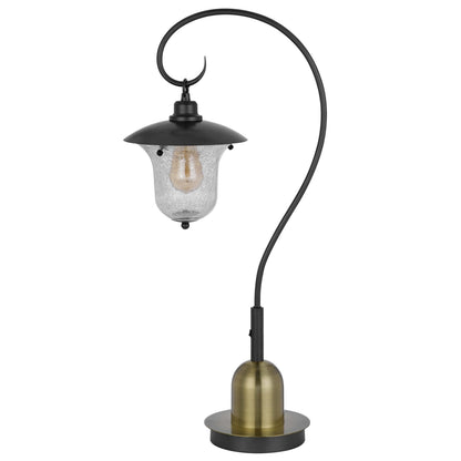 Lem 32 Inch Table Lamp, Classic Lantern, Glass Shade, Bronze Metal Finish