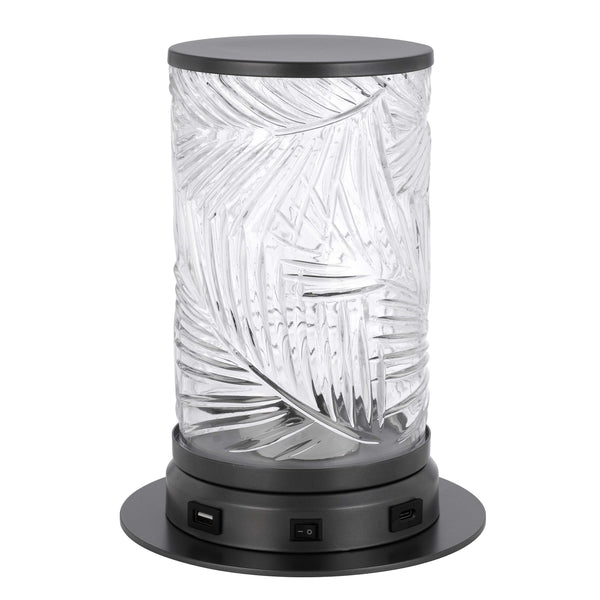 Hem 9 Inch Accent Lamp, LED, Leaf Pattern Glass Shade, Gray Metal Finish