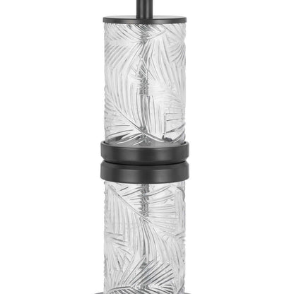 Hem 31 Inch Table Lamp with Drum Hardback, LED, Leafy Glass, Gray Metal