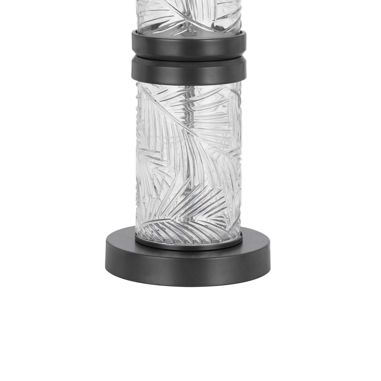 Hem 31 Inch Table Lamp with Drum Hardback, LED, Leafy Glass, Gray Metal