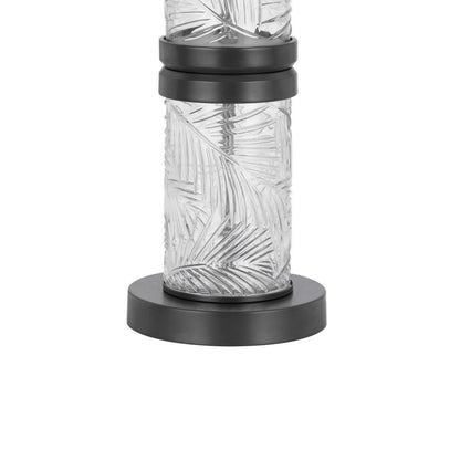Hem 31 Inch Table Lamp with Drum Hardback, LED, Leafy Glass, Gray Metal
