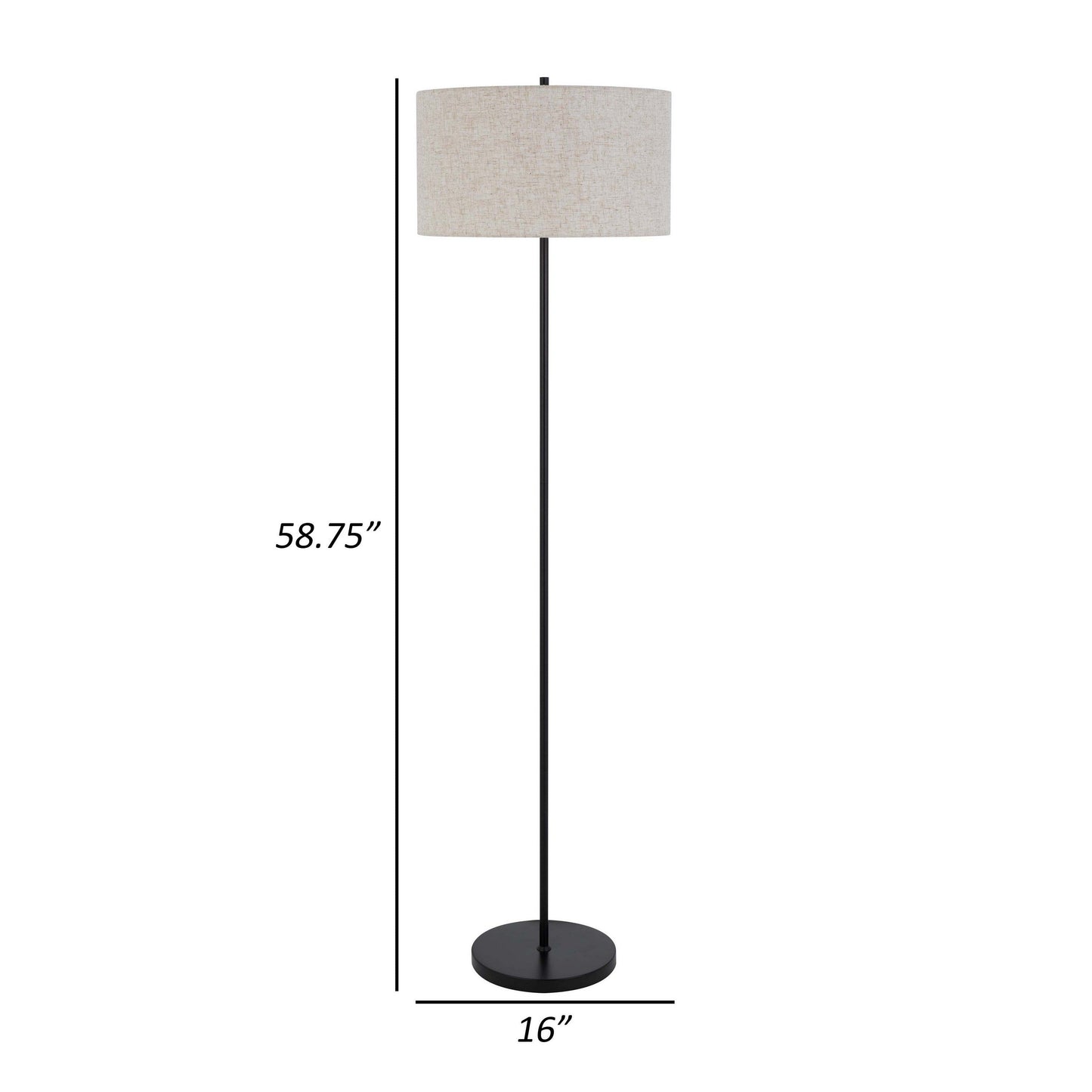 Sie 59 Inch Floor Lamp, White Linen Shade, Round Base, Black Metal Pole