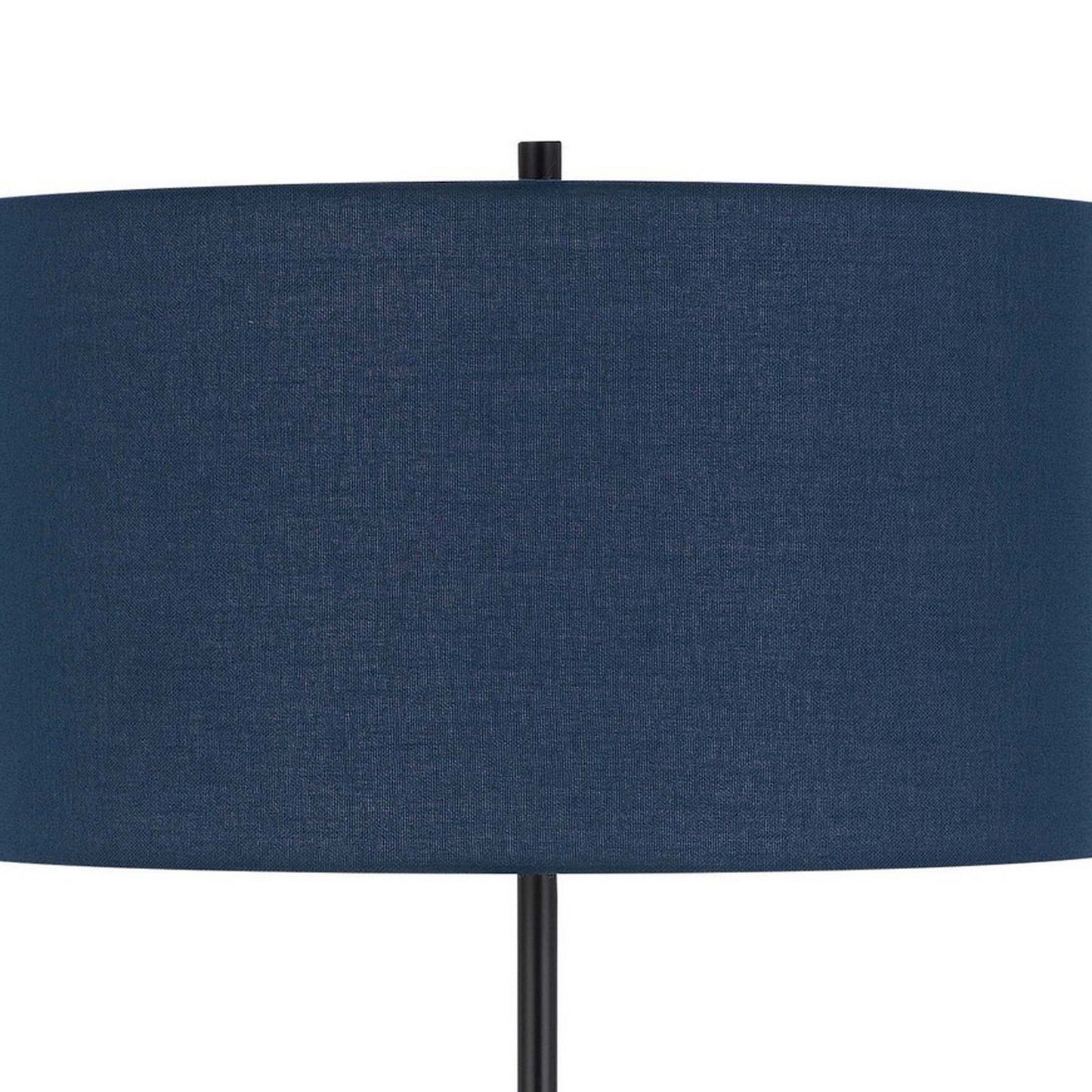 Sie 59 Inch Floor Lamp, Navy Blue Linen Shade, Round Base, Black Metal Pole
