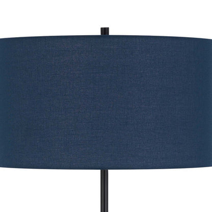 Sie 59 Inch Floor Lamp, Navy Blue Linen Shade, Round Base, Black Metal Pole