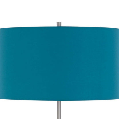 Sie 59 Inch Floor Lamp, Aqua Blue Linen Shade, Round Base, Silver Metal
