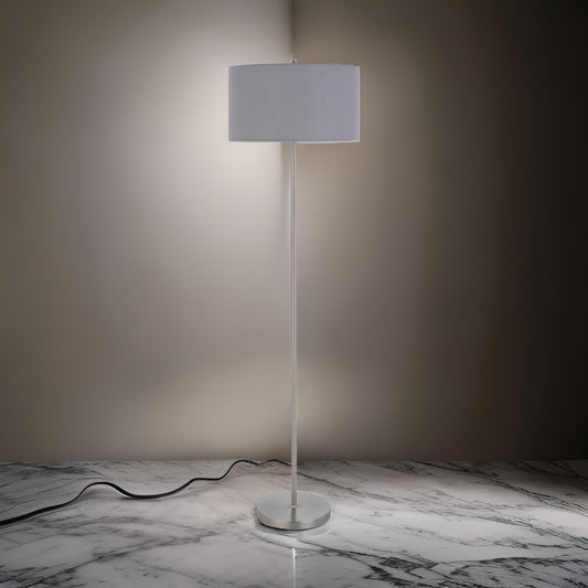 Sie 59 Inch Floor Lamp, Gray Linen Shade, Round Base, Silver Metal Pole