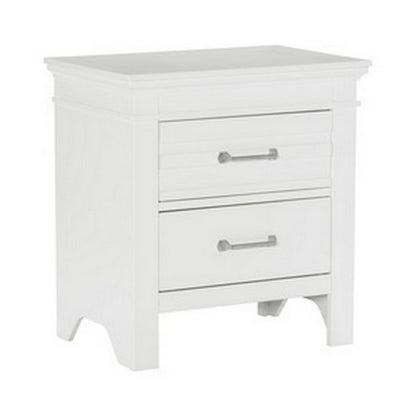 Candy 25 Inch Nightstand, 2 Drawers, Nickel Bar Handles, White Solid Wood