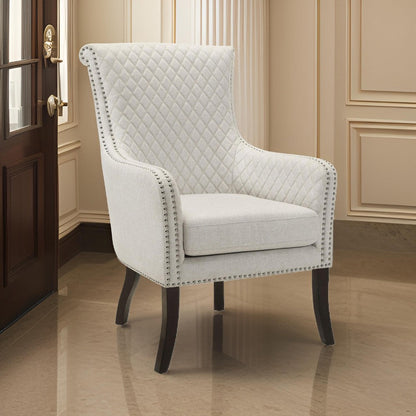 33 Inch Accent Armchair, Diamond Stitched Design, Beige Textured Polyester