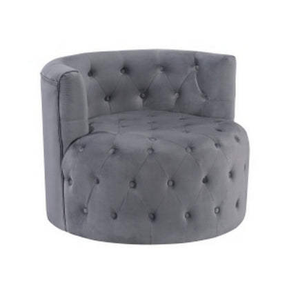Alix 33 Inch Swivel Accent Chair, Round Design, Button Tufted Gray Velvet
