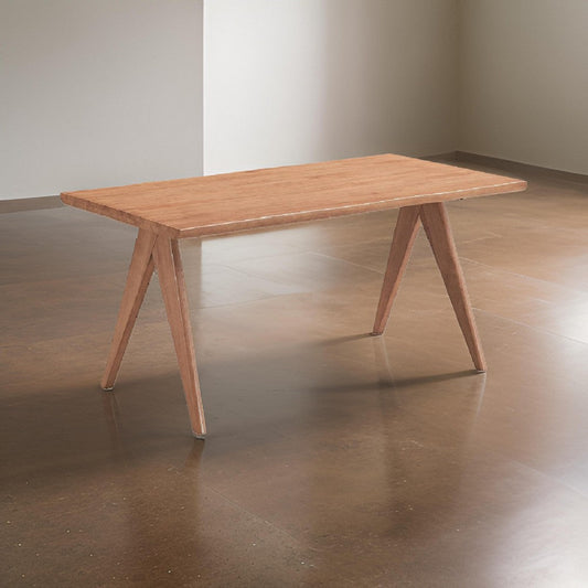 Tina 63 Inch Dining Table, Rectangular, Live Edge Natural Brown Wood