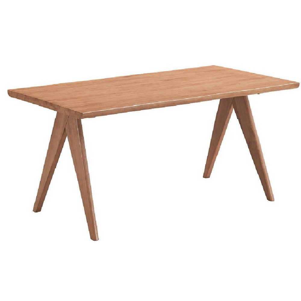 Tina 63 Inch Dining Table, Rectangular, Live Edge Natural Brown Wood