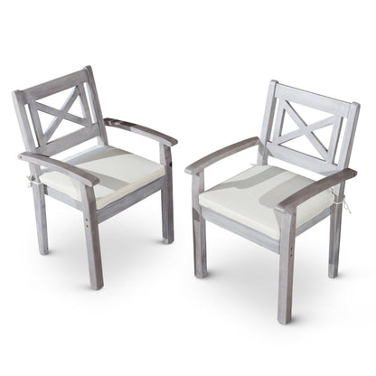 35 Inch Set of 2 Dining Armchairs, Cushioned, X Open Back, Silver, Gray